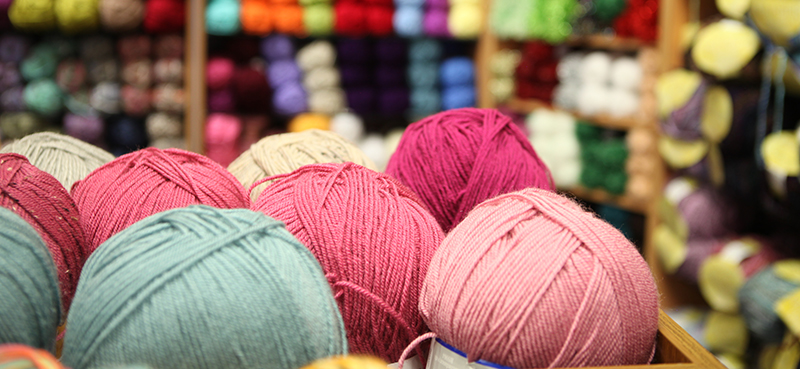 button knit basket of yarn